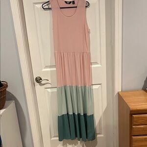 Lands' End Pink and Green Sleeveless Colorblock Dress